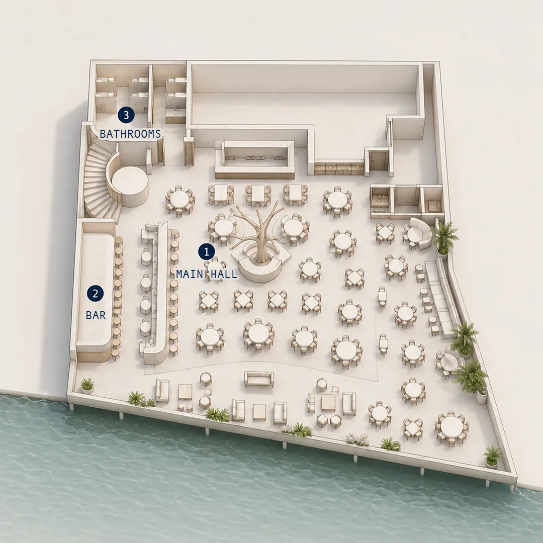 Floor plan of the venue, Ilios Los Cabos. This is how Ilios Los Cabos is laid out from end to end.