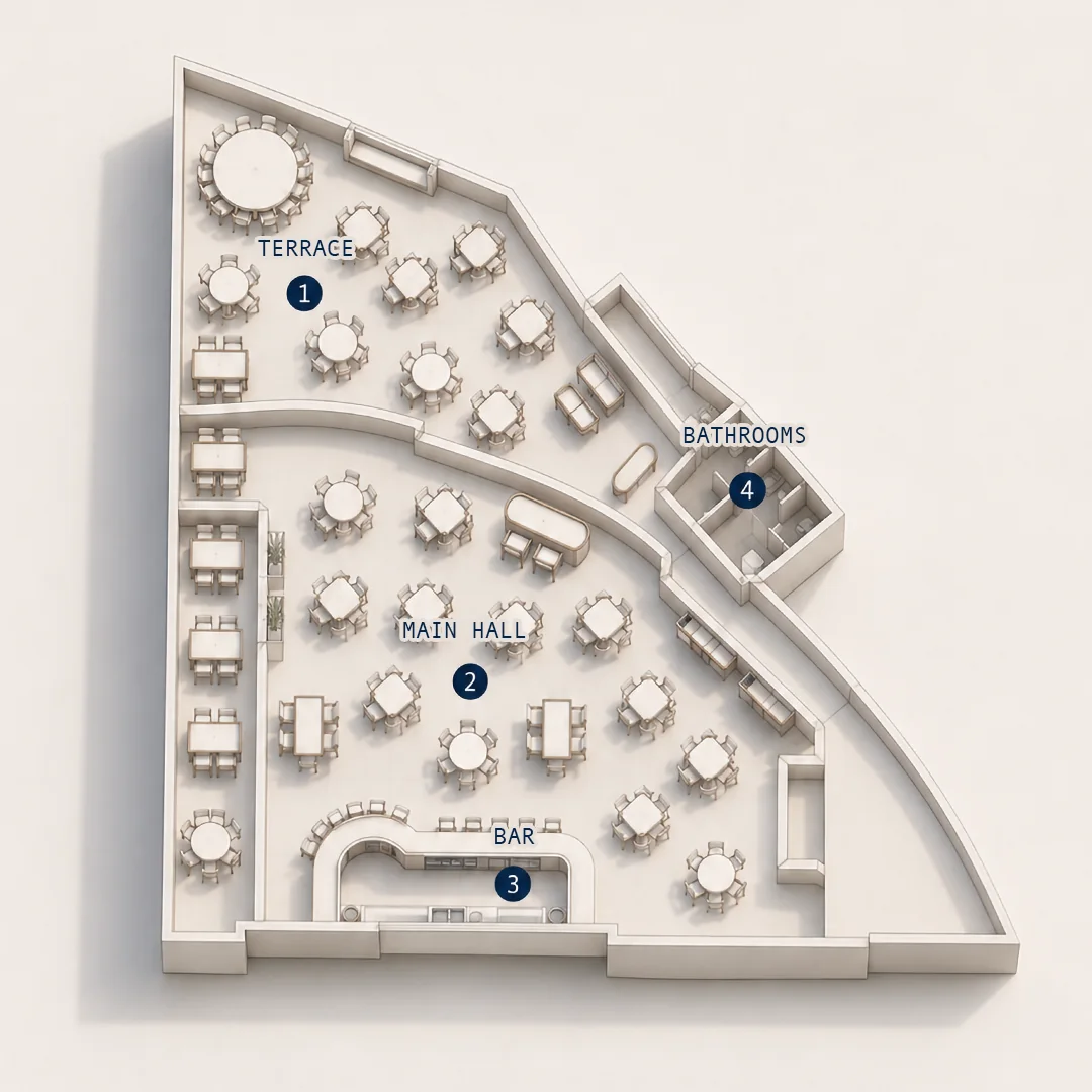 Floor plan of the venue, Ilios Playa del Carmen. This is how Ilios Playa del Carmen is laid out from end to end.