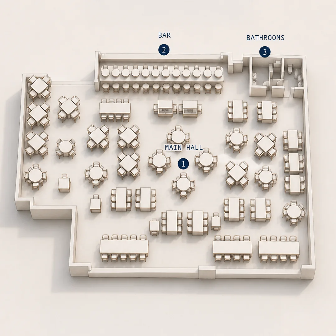 Floor plan of the venue, Ilios Tulum. This is how Ilios Tulum is laid out from end to end.