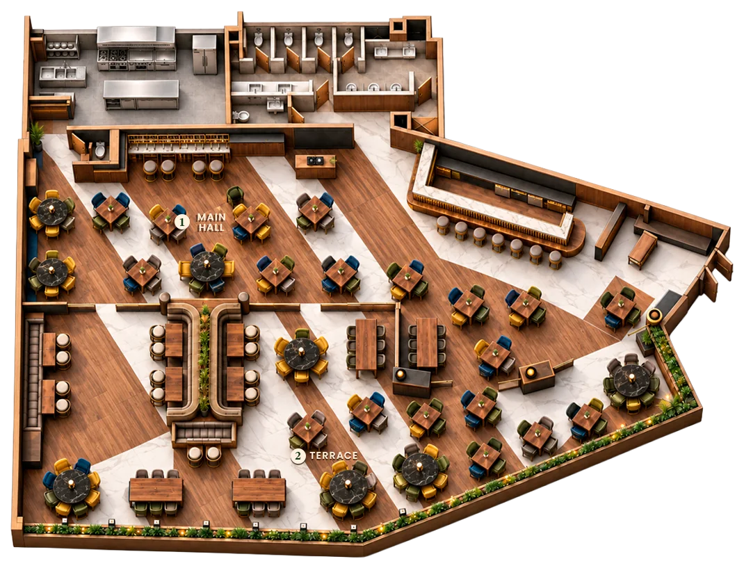 Floor plan of the venue, Porfirio's Guadalajara. This is how Porfirio's Guadalajara is laid out from end to end.