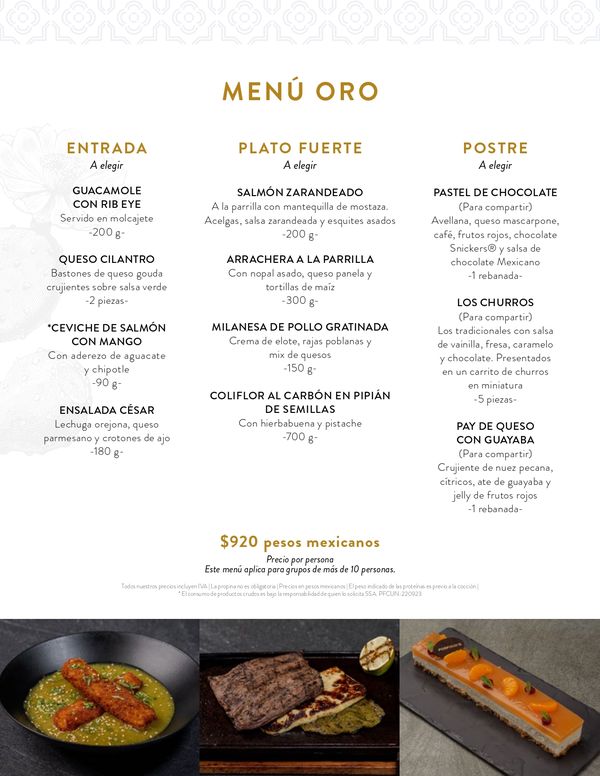 Gold Menu — Porfirio's Cancún